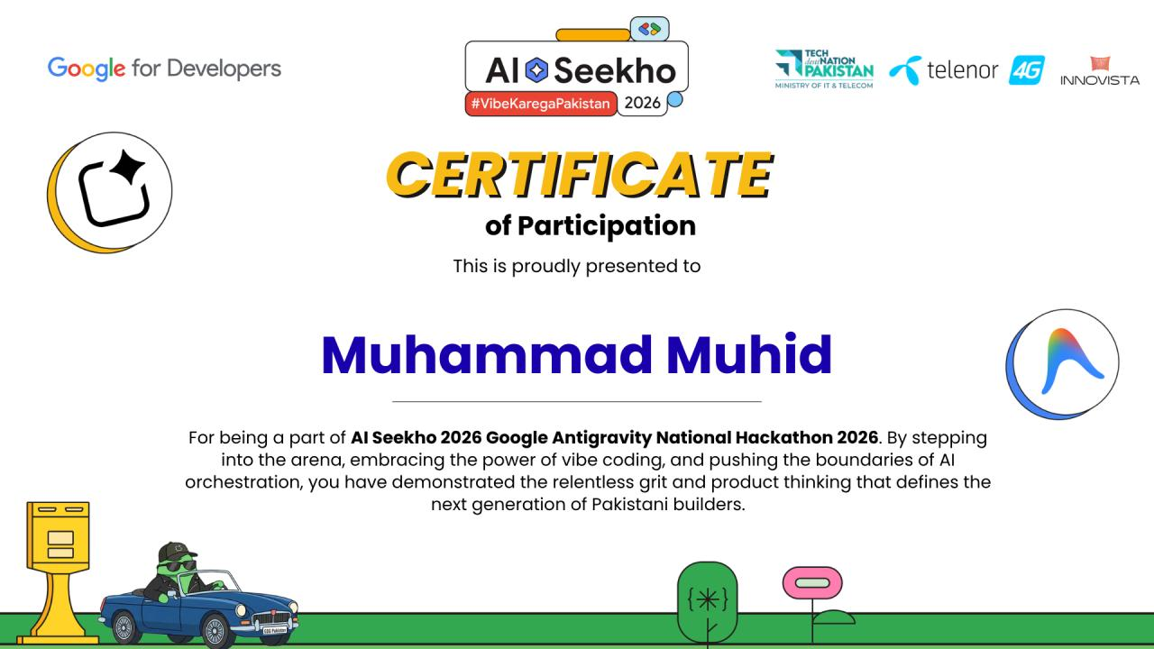 AI Seekho 2026 certificate awarded to Muhammad Muhid